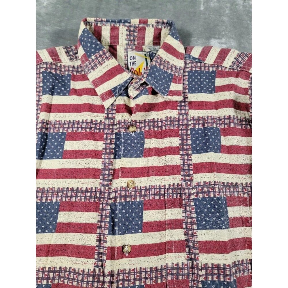 Vintage On The Brink Mens Large Long Sleeve Button Up Shirt USA‎ Flag Patriotic